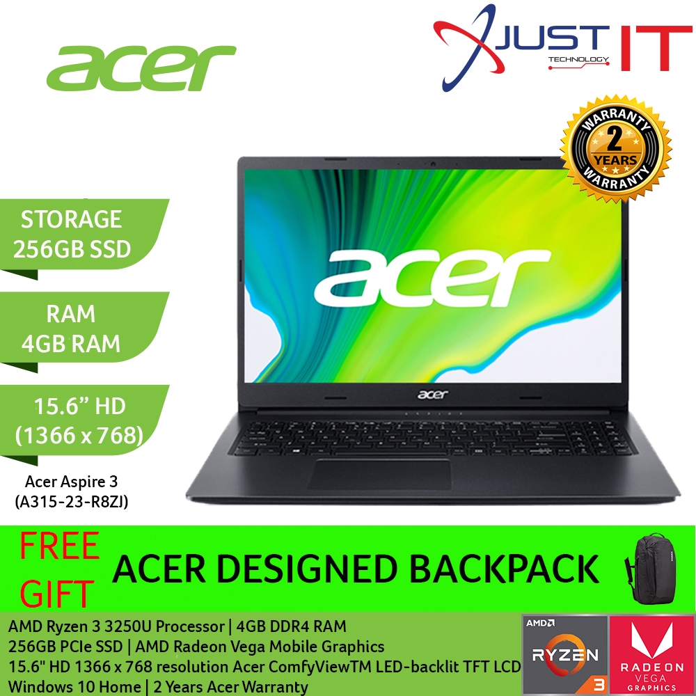 Acer Aspire 3 Laptop Ryzen 3 3250U 4Gd4 Win10H  Black (15.6"/256GB
