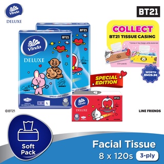 Image of Vinda Deluxe Facial Tissue Large 3ply BT21 Edition (120 Sheets x 4packs x 2)