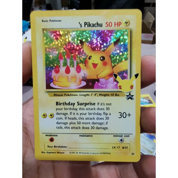 Pokemon TCG trading card Birthday Pikachu - 24 - Holo Promo (Classic Collection) (25th Celebration)