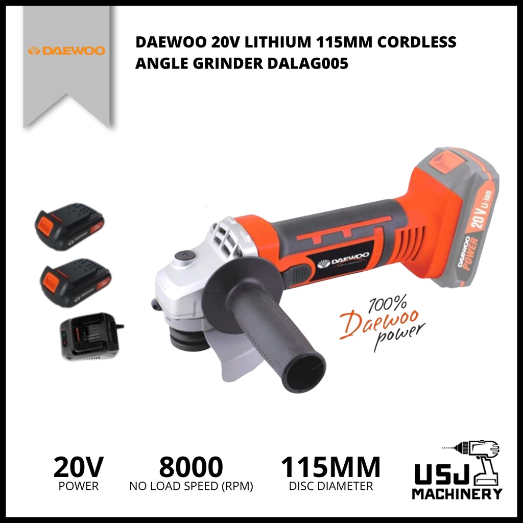 DAEWOO 20V Lithium 115mm Cordless Angle Grinder DALAG005 | 6 Months Warranty