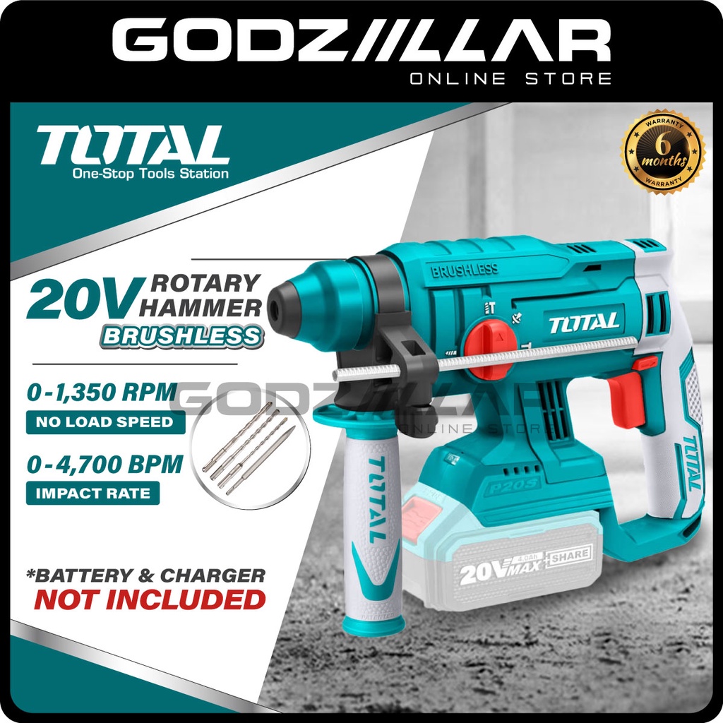 Total 20V Liion Brushless Rotary Hammer Drill TRHLI2201 Industrial