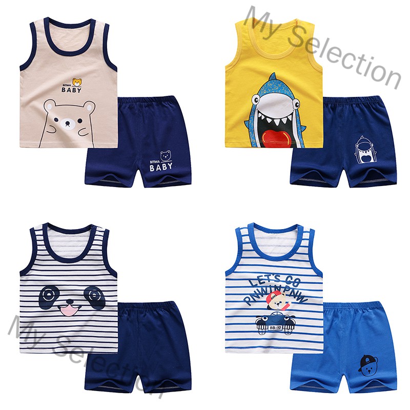 My Selection Children's Summer Cotton Vest Shorts Set Boys And Girls Baby Sleeveless Suit Children's Clothing