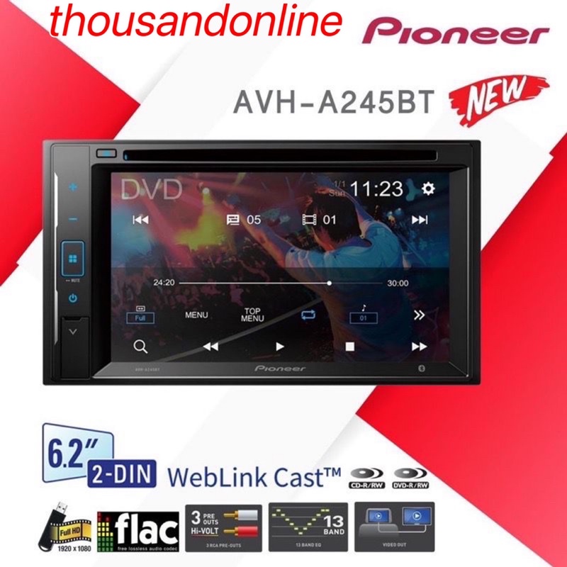 PIONEER AVHA245BT AV MULTIMEDIA CAR PLAYER WITH MIRRORING / WEBLINK