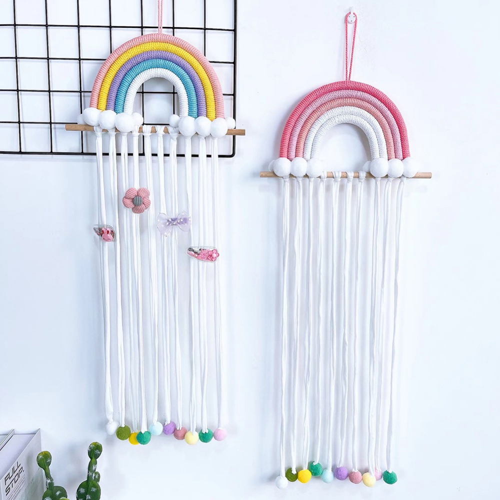 Rainbow Tassel Hair Bow Holder Rainbow Children Hairpin Storage Belt  Hand-Woven Hair Accessories Organizer Cotton Rope | Shopee Malaysia