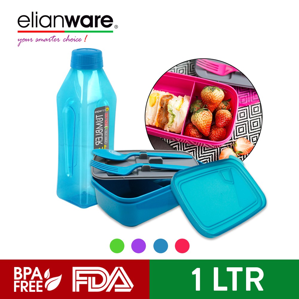 Elianware 1 Ltr Water Tumbler FREE 1.3 Ltr Lunch Box with Fork & Spoon