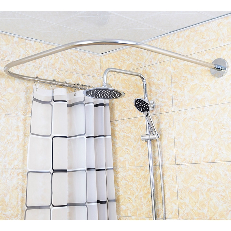 U Shape Shower Curtain Rod Free Punching Adjustable Stainless