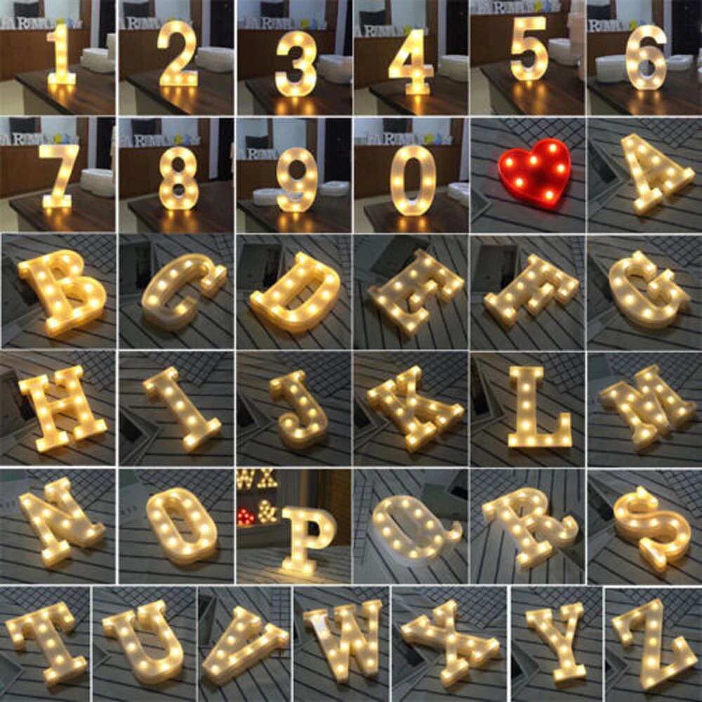 LED English Letter Light Digital Modeling Light Photo Prop Decorative Birthday Wedding Party Lights Home Decor