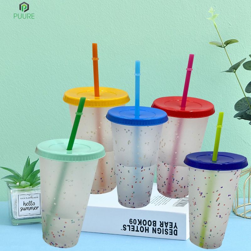 Color Changing Confetti Reusable Plastic Tumbler With Lid And Straw Cold Cup 710ml 24oz Puure Shopee Malaysia