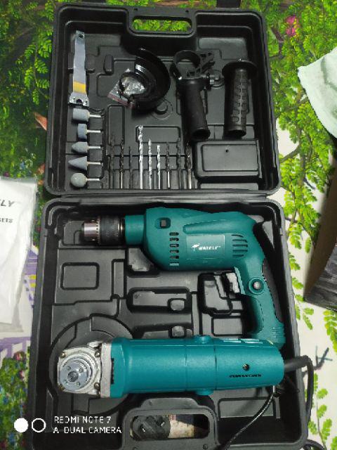 Wately Impact Drill And Angle Grinder With Accessories Assortment Set