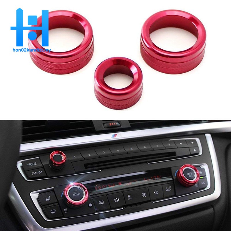 3Pcs Red Aluminum Alloy Volume Controller Knob Cover Rings Fits for Honda Jazz