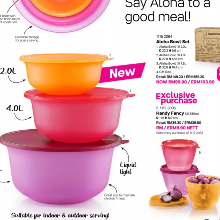 READY STOCK Special Tupperware Aloha Bowl Set/ PWP Exclusive Set