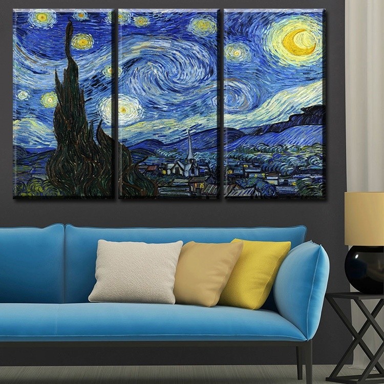 3pcs Starry Night Wall Painting Vincent Willem Van Gogh Printed On Canvas Painting Home Decor Wall Art Living Room Framed Ready To Hang Shopee Malaysia