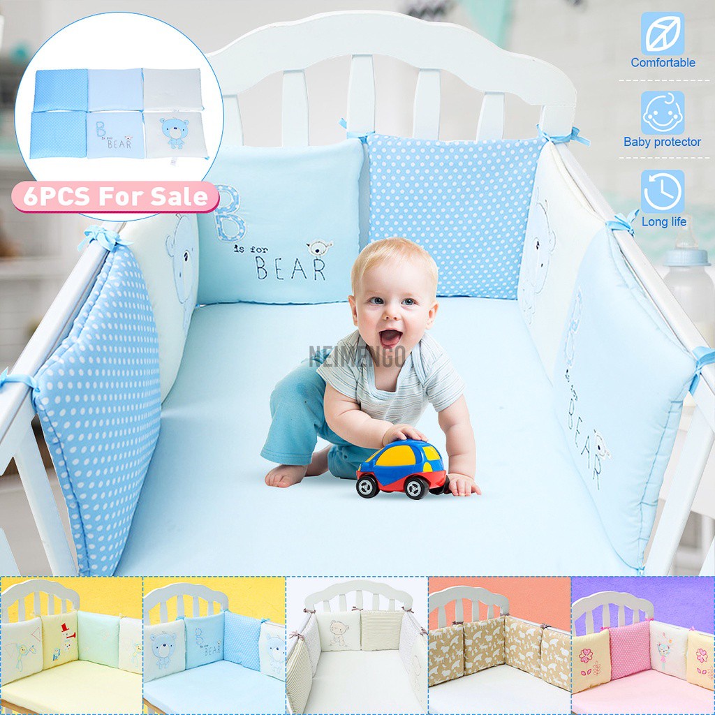 Popular Crib Bumper Protective Baby Nursery Bedding Comfy Infant Cot Pad 6PCs 