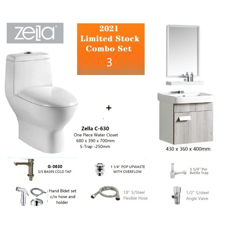 Zella C 630 10 S Trap 1 Piece Washdown Water Closet C W Basin Cabinet Set Combo Package Promotion Limited Stock Shopee Malaysia