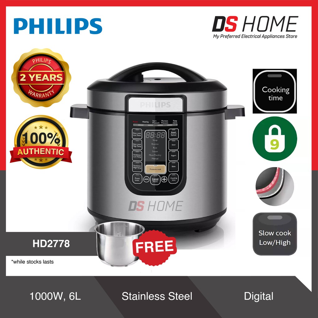 Philips Pressure Cooker Slow Cook, Pressure Cook, Multi Cook Menus