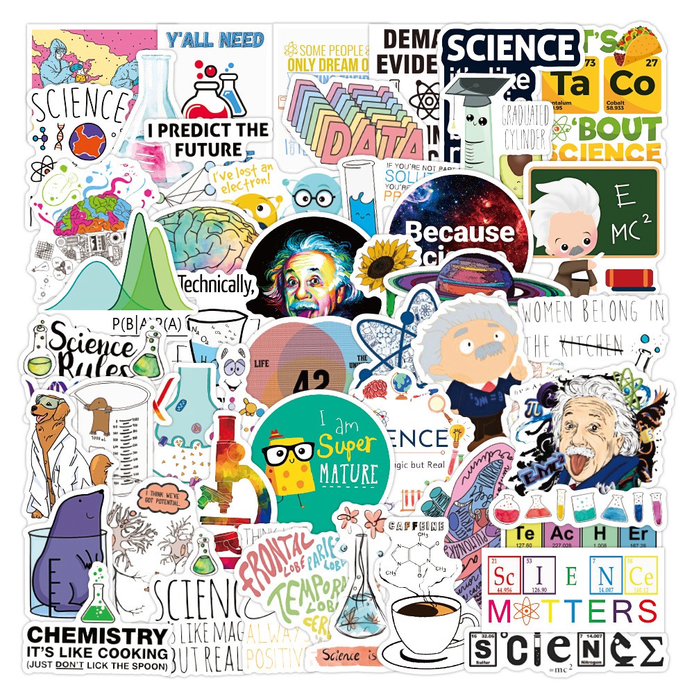 50 Pcs Cartoon Laboratory Stickers Physical Chemistry Graffiti Waterproof Decals 