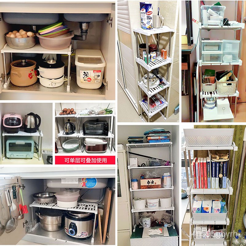 厨房置物架架子置物架廚房收納盒shelf Kitchen Shelf Kitchen Shelf笔凤厨房橱柜分层置物架桌面收纳 架冰箱柜子隔断衣柜内隔层隔板单
