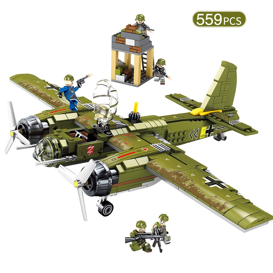 Custom Bricks Set WW2 JU 88 mit Figuren  LEGO COBI kompatibel 