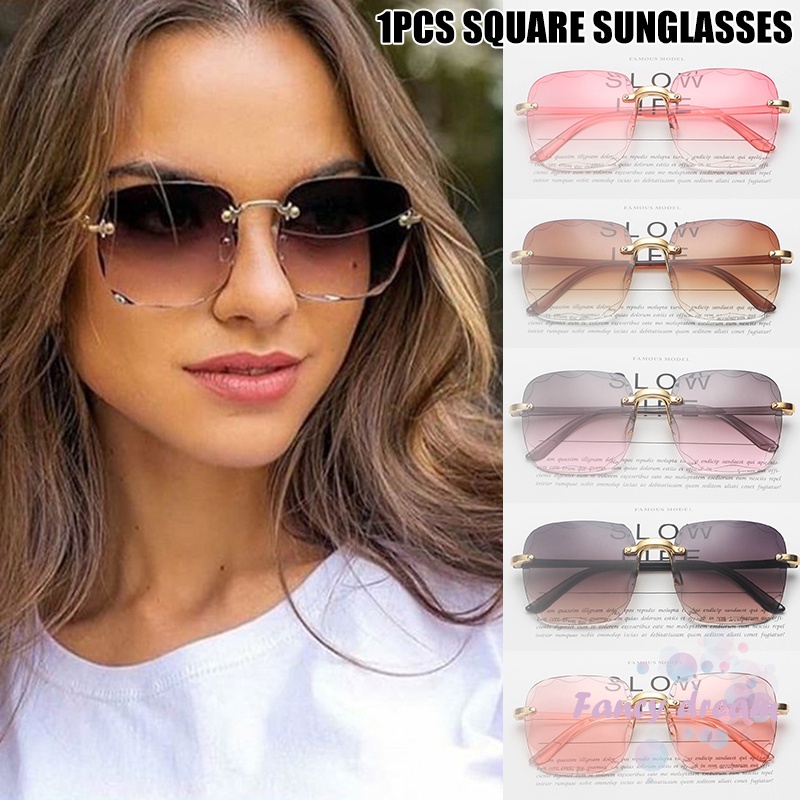 Women's Rimless Sunglasses Large Lens UV Protection Frameless Sunglasses Various Color One Size