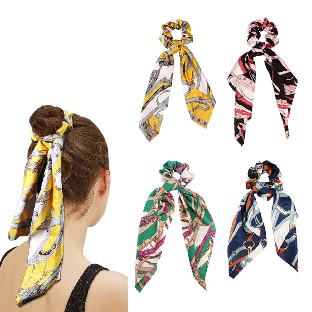 4pcs Silk Hairties Elastic Hair Bands Hair Scarf Ponytail Holder
