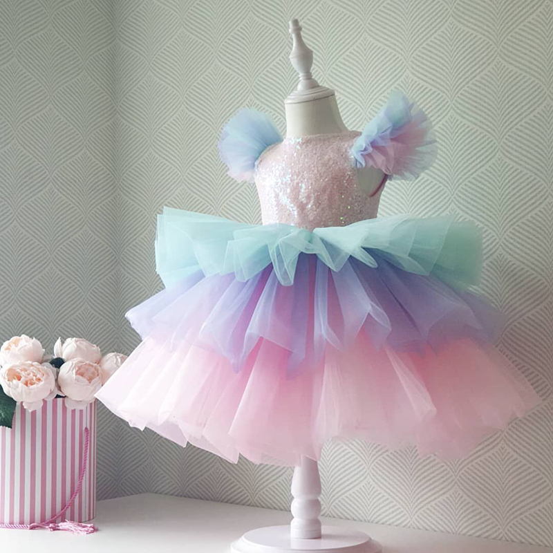 NNJXD Girls Unicorn Dress Rainbow Princess Dress Kids Birthday Party Dress Children Ball Gown Halloween Cosplay Costume