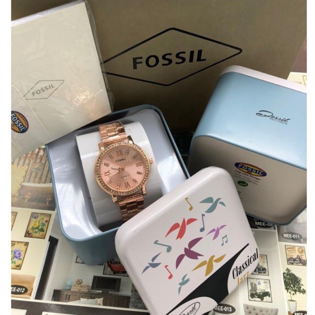 Buy Fosil Rosegold Stainless Steel Watch Set Free Tin Box Paper Bag Booklet Seetracker Malaysia