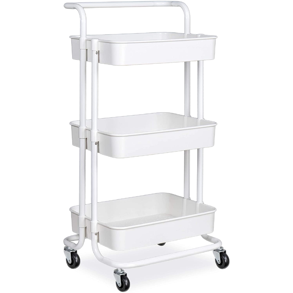 kitchen White Bedroom HomeMagic Foldable Storage Trolley Cart,3-Tier Storage Cart,Multi-Purpose Trolley Organizer Cart with Casters,Organizer Trolley on wheels for Bathroom Library Office 