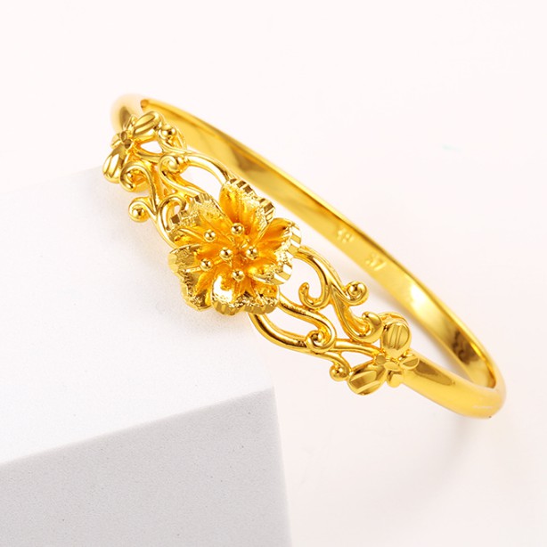 New 24K Yellow Gold Crystal Bracelet Plum Blossom Or Dragon Phoenix Bangle