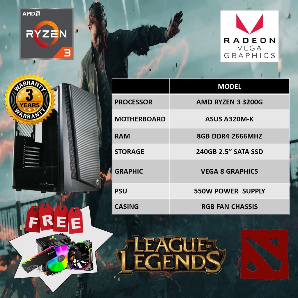 Gaming Desktop Amd Ryzen 3 30g 8gb Ram 240gb Shopee Malaysia