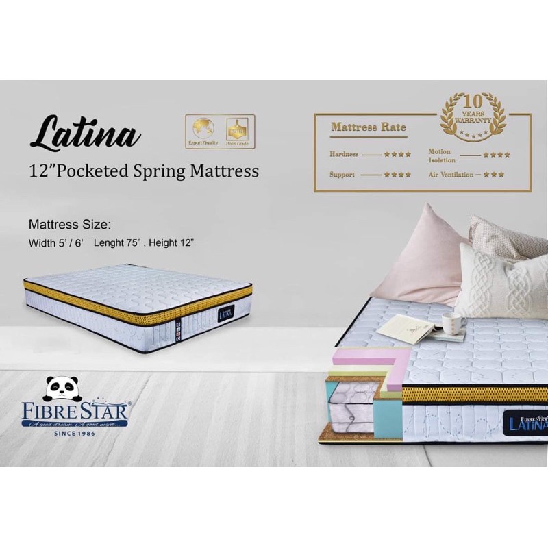 Fibre Star Latina Individual Pocket Spring with Pillow Top high Density Foam and Coconut + Foam