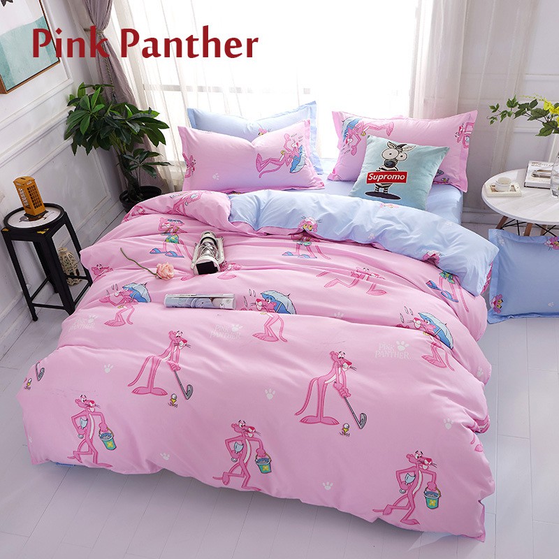 Pink Panther Bedding Set Flat Bed Sheet Quilt Cover Flamingo Peppa