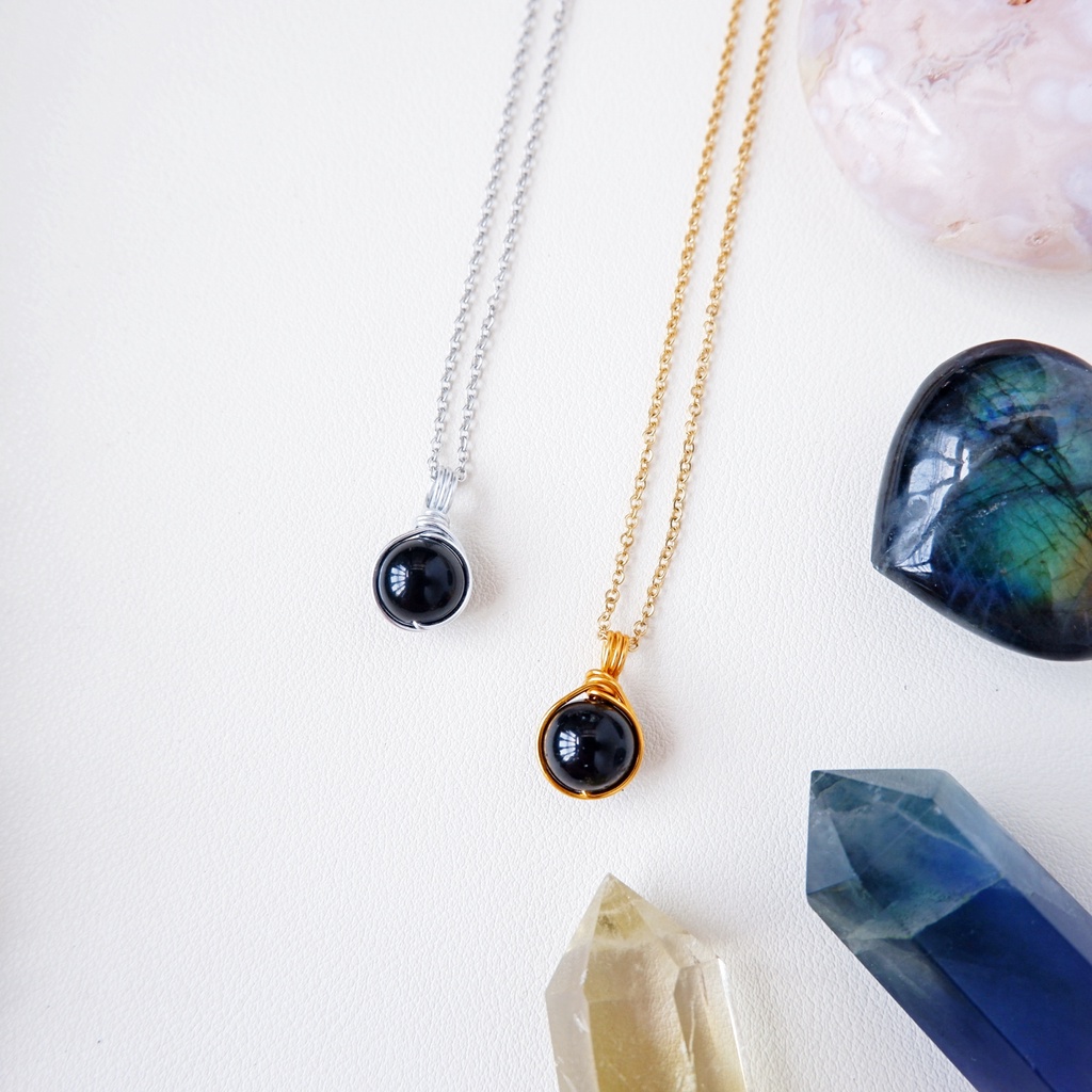 Black Tourmaline Dew Crystal Necklace