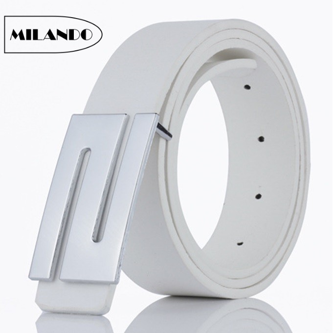 MILANDO Men 3.3 Width PU Leather Belt Buckle Fashion Belt Belts Type 9 S Shape