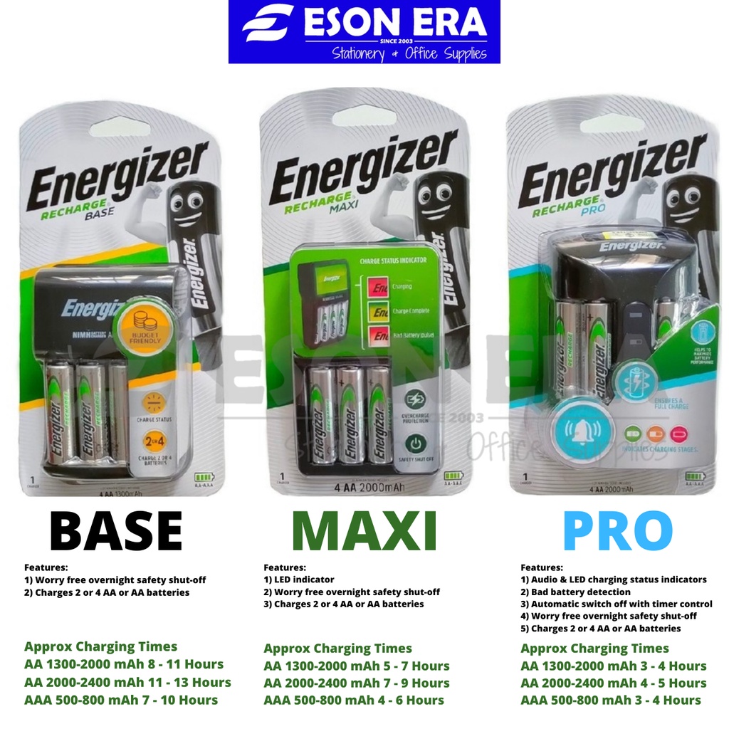 Energizer Recharge Base/Maxi/Pro include 4x AA Rechargeable Batteries