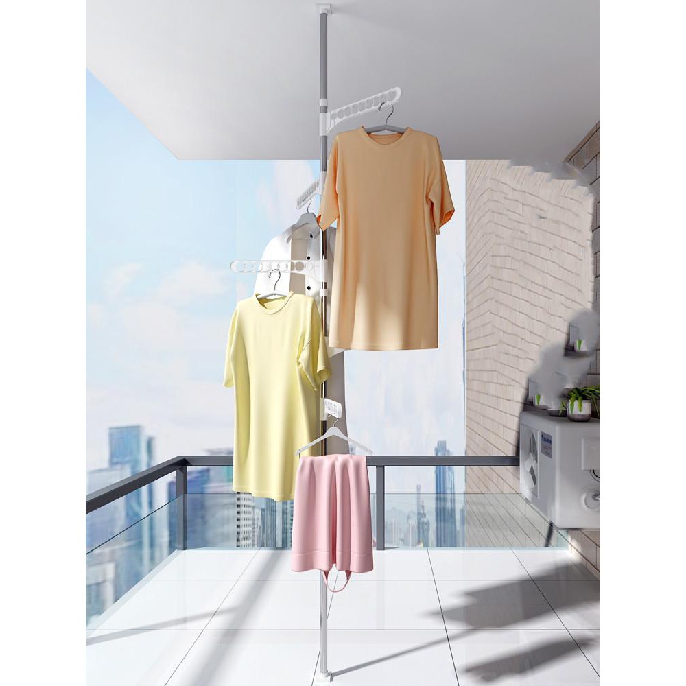 5 Layer Floor To Ceiling Adjustable Corner Coat Hanger Pole For 80 Clothes