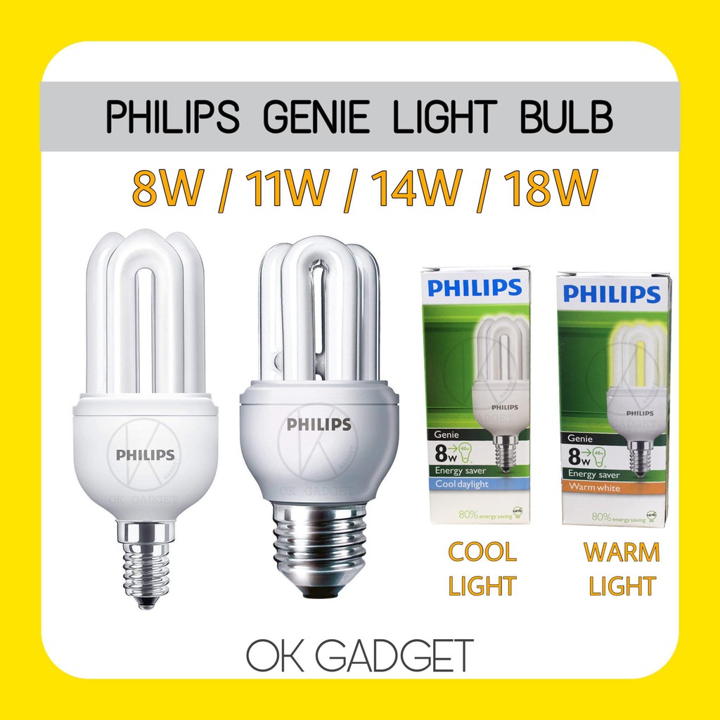 Philips (Genie) Energy Saving Bulb E14 E27 5w 8w 11w 14w 18w Warm Cool Daylight | Shopee Malaysia