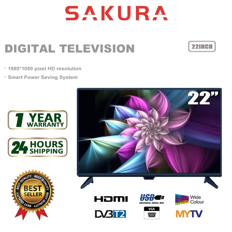 Sakura Digital TV HD LED TV DVBT-2 Built in MYTV (22")