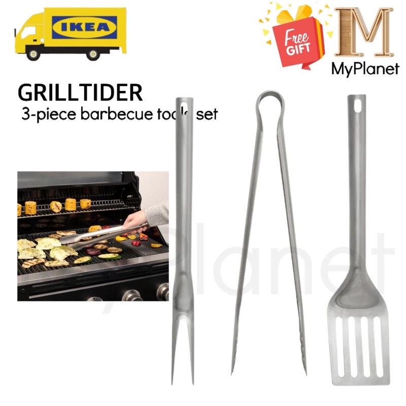 IKEA GRILLTIDER 3pcs barbecue tools set / Set 3 unit alat barbeku ...