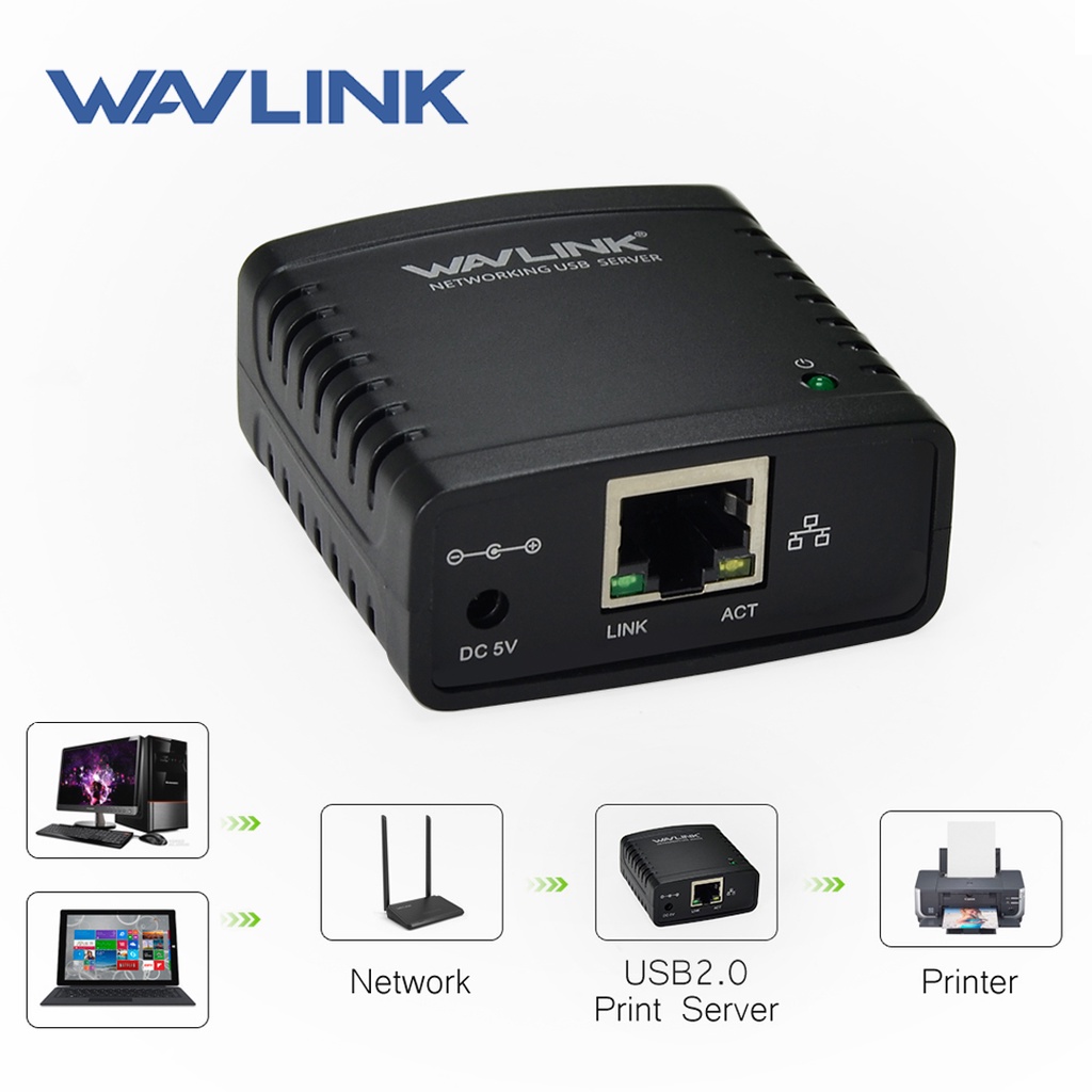 Wavlink USB 2.0 Port LPR Printer Server MFT With 10/100Mbps