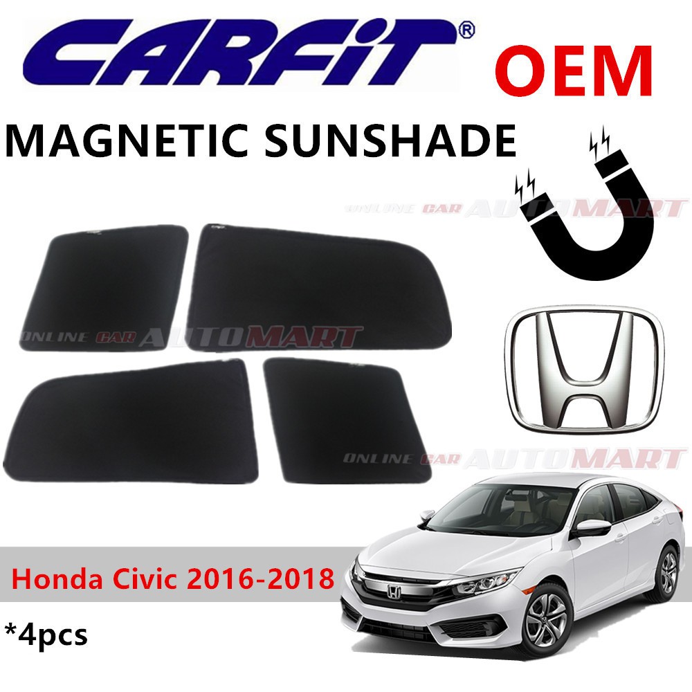 CARFIT OEM Magnetic Custom Fit Sunshade For Honda Civic Yr 2016-2018 (4pcs)