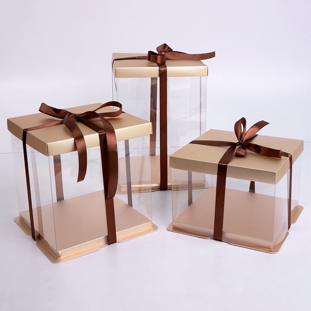 Transparent Cake Box GOLD WITHOUT RIBBON / Kotak Hantaran GOLD / Kotak ...