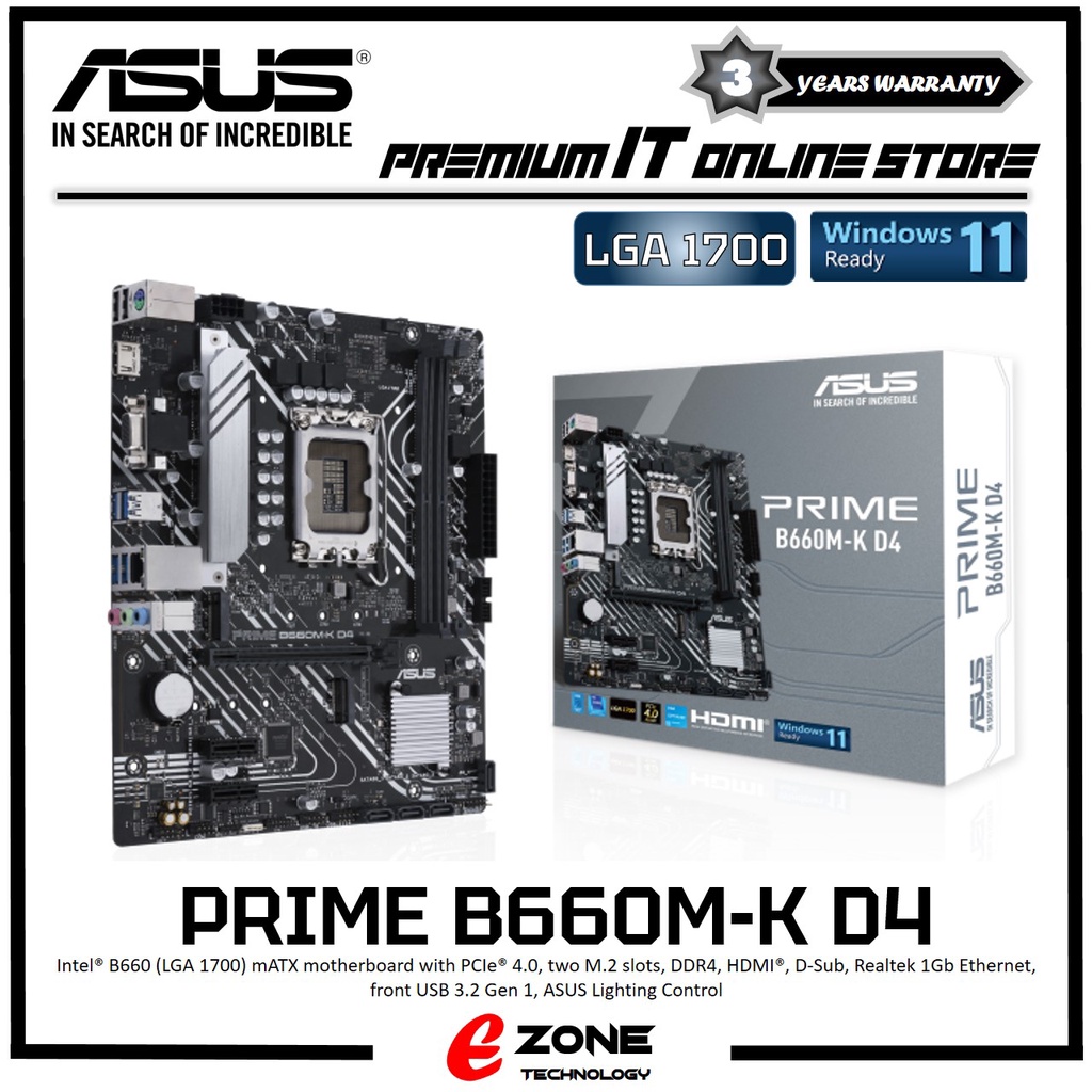 ✓STOCK✓ Asus Prime B660M-K D4 Motherboard | front USB  Gen 1 | ASUS  Lighting Control | two  slots | Shopee Malaysia