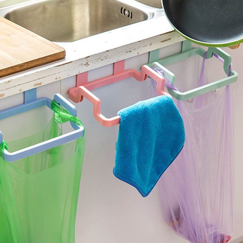 Door Back Portable Garbage Bag Holder Home Cabinet Rag Hanging Rack Trash Can 