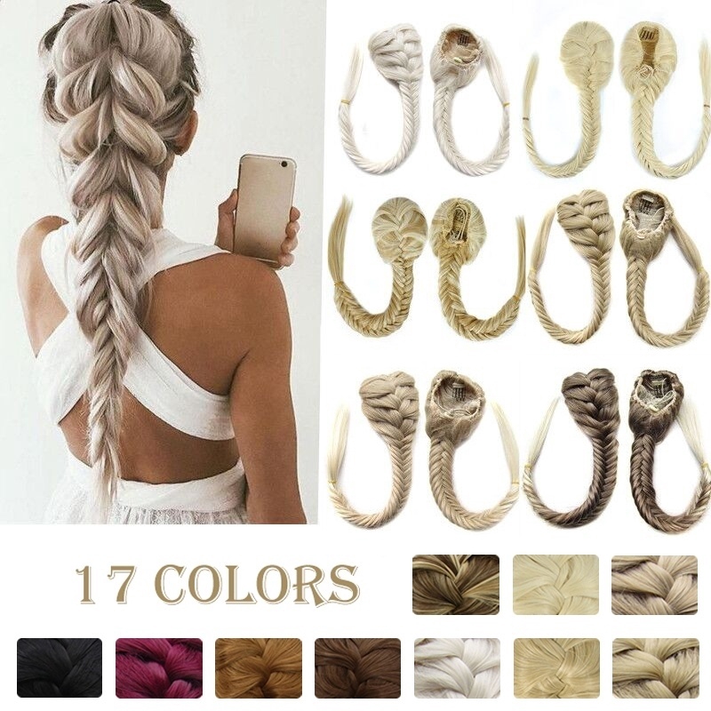 17 Colors Long Synthetic Hair Fishtail Braid Ponytail Brown Hair