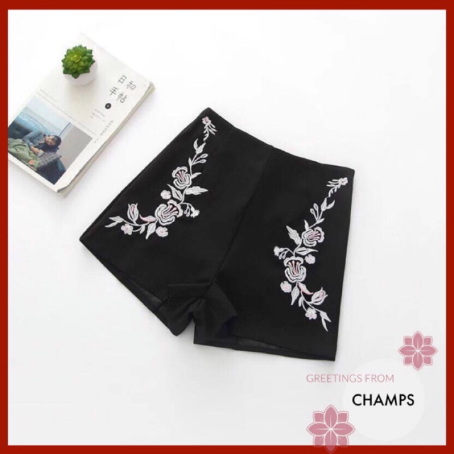    Champs Ready Stock Embroidered High Waist Pant