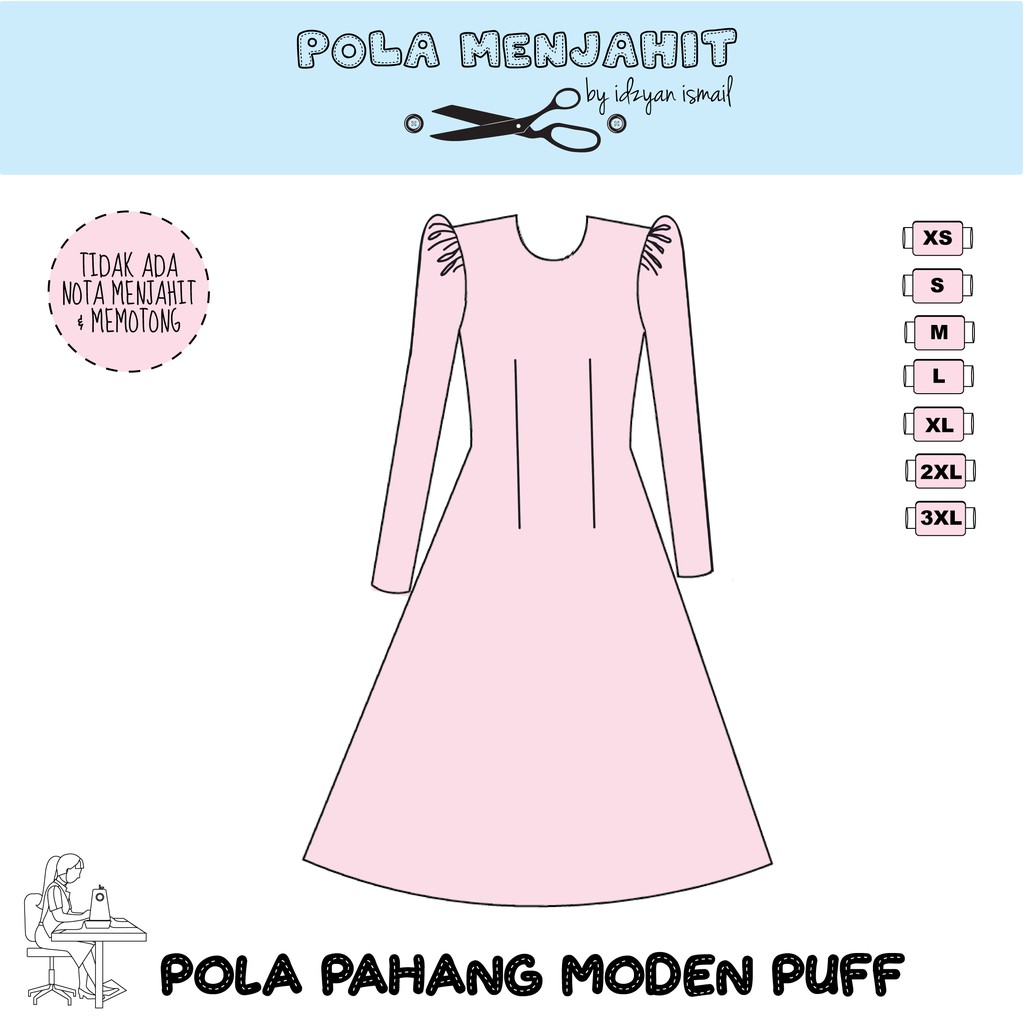 Pola Kurung Pahang Lengan Puff Pola Lengan Puff Pola Baju Pahang Pola Baju Kembang Pola Baju Sewing Pattern