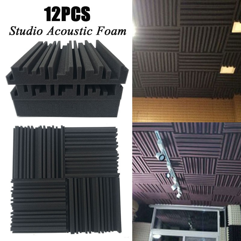 Free Delivery 12pcs Wedge Acoustic Foam Studio Recording Ceiling Soundproof Panels Sound Absorption Tiles Fireproof