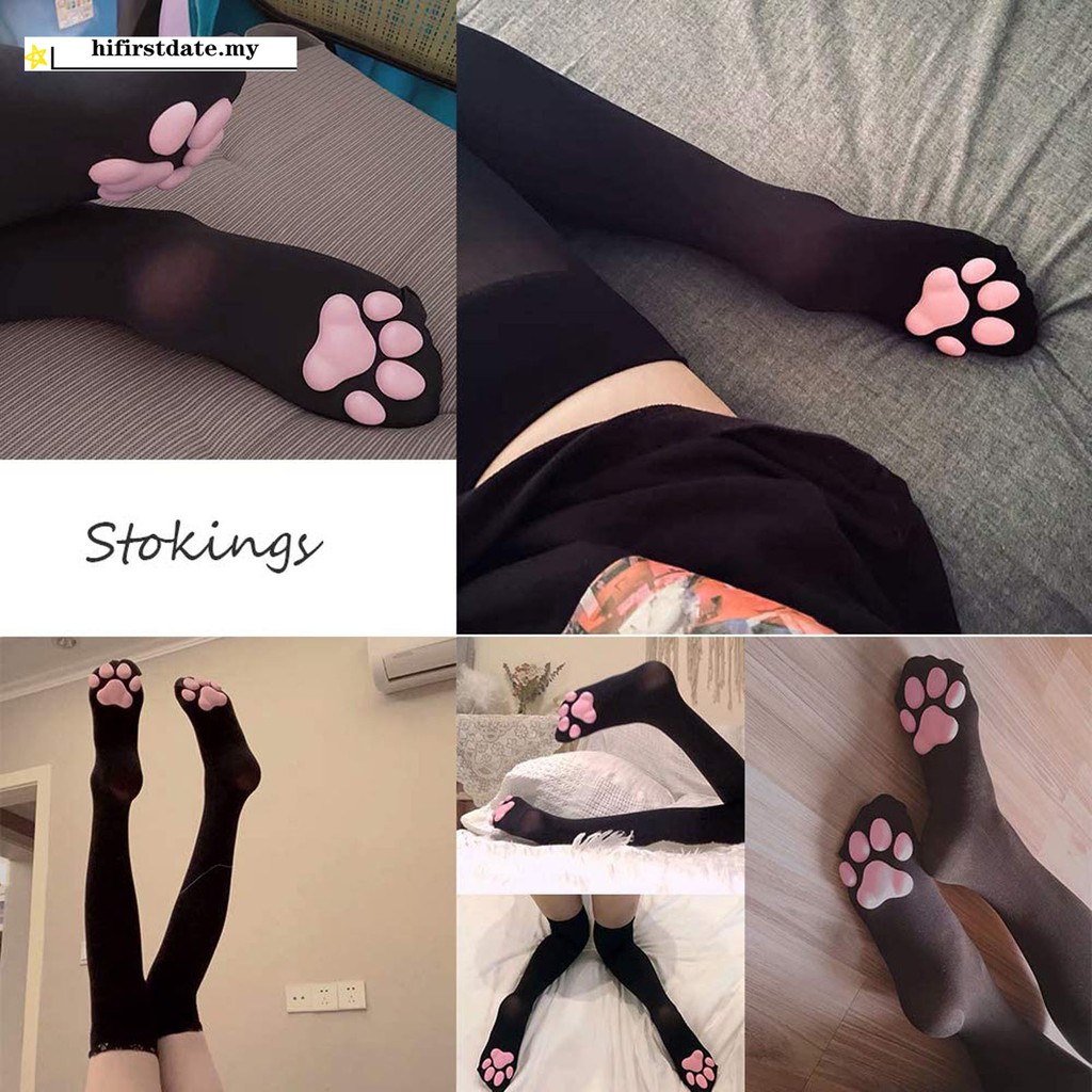 Thigh High Socks Pink Thigh High Socks Cute Cat Paw Pad Socks Shopee