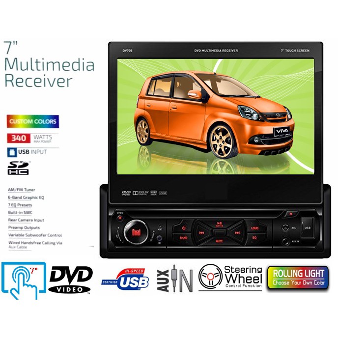 Leon Perodua VIVA 7" FHD 1 Din In Dash DVD CD MP3 USB AUX 