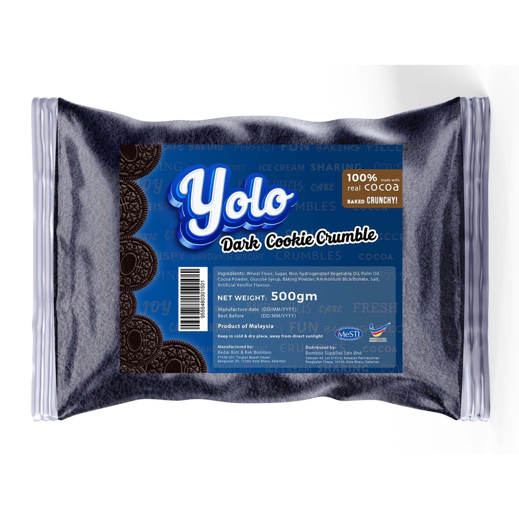 YOLO DARK CHOCOLATE COOKIE CRUMBLE 100% MADE WITH REAL COCOA BAKED CRUNCHY 450G